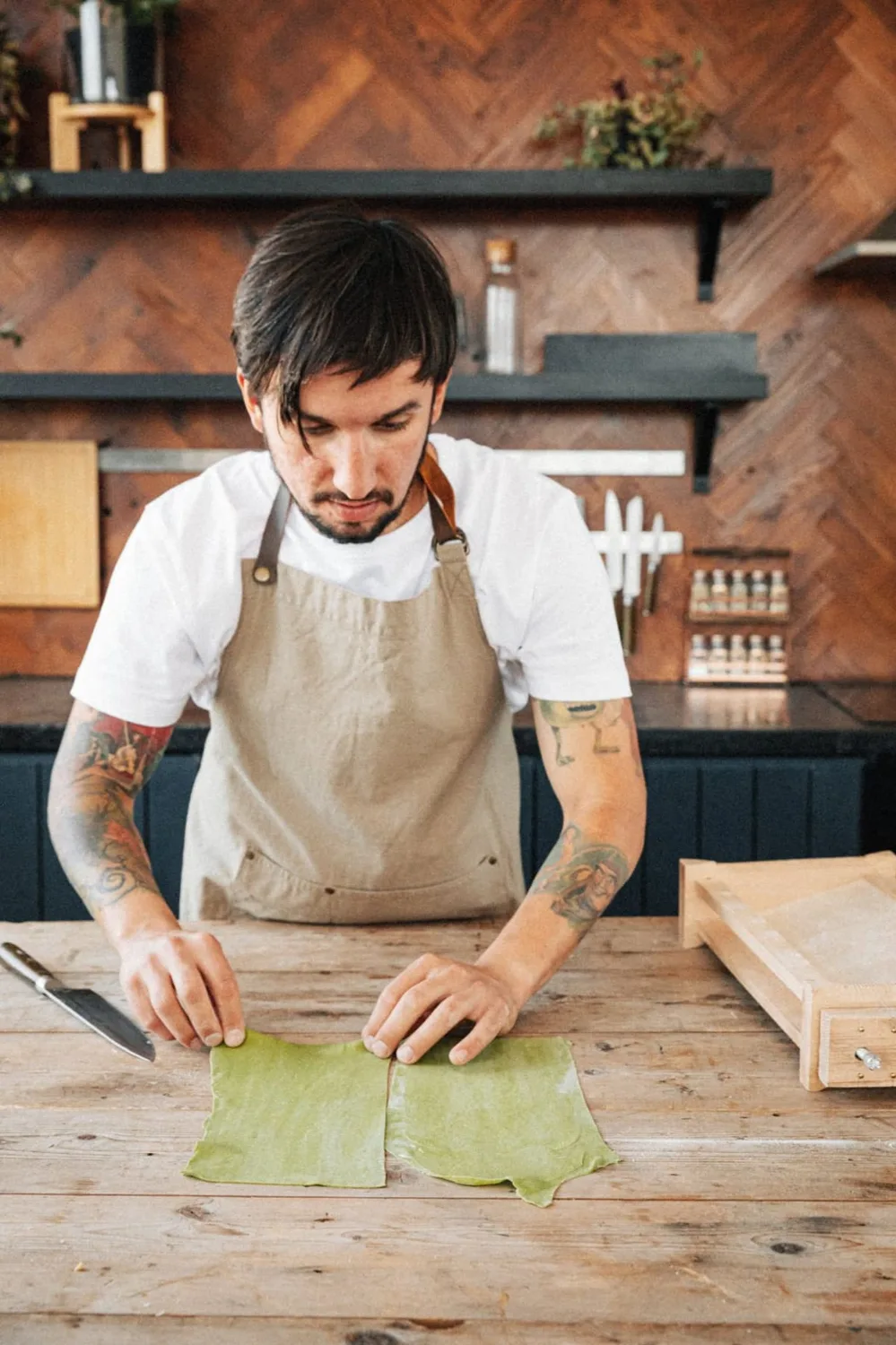 Mateo shaping fresh pasta by hand